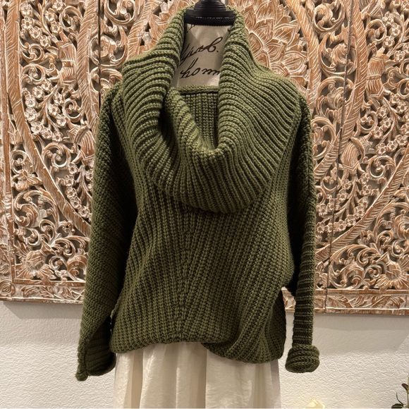 Giddy Up Glamour Sweaters - Giddy Up Glamour Olive Green, Wide Knit, Chunky, Full Cowl Neck Sweater- size L